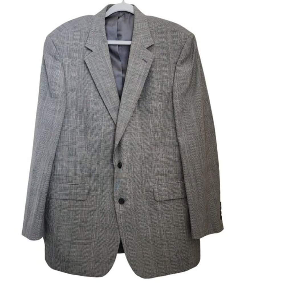 Botany 500 Jacket 44L Gray Glen‎ Plaid Worsted Wool Blend Blazer Sport Coat